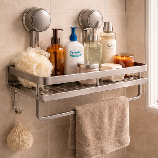 Suction Bathroom Shelf – No Drill Wall Mounted Shower Shelves Bathroom Bath Shelf, Space Saving Toilet Rack Storage Shelving Unit