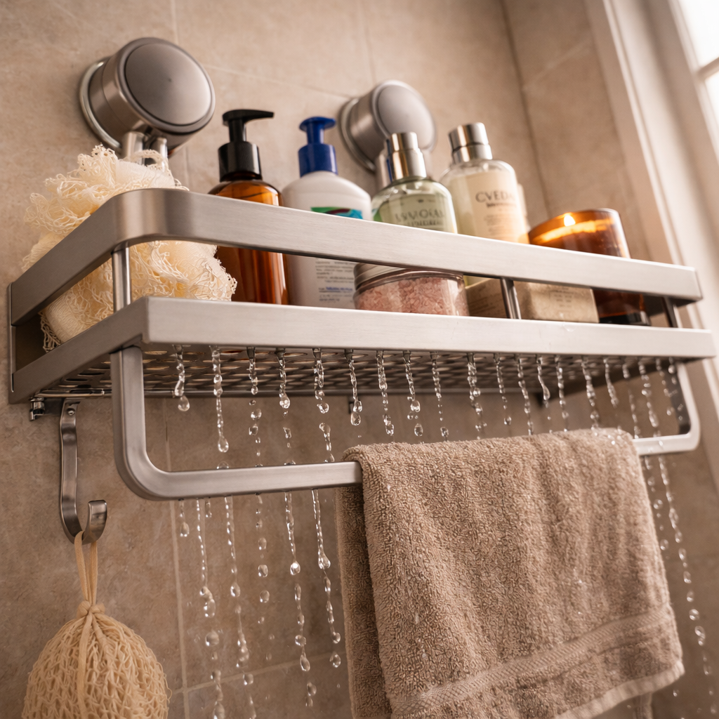 Suction Bathroom Shelf – No Drill Wall Mounted Shower Shelves Bathroom Bath Shelf, Space Saving Toilet Rack Storage Shelving Unit