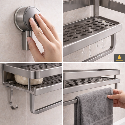 Suction Bathroom Shelf – No Drill Wall Mounted Shower Shelves Bathroom Bath Shelf, Space Saving Toilet Rack Storage Shelving Unit
